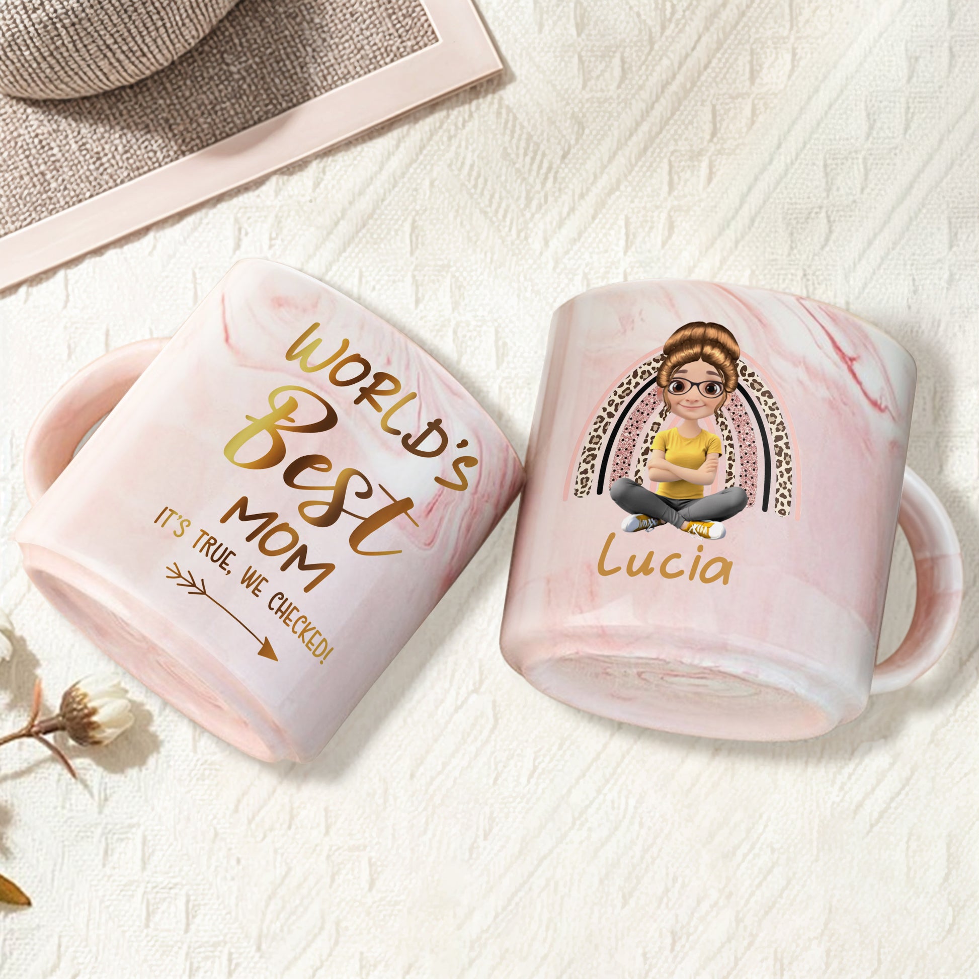 World's Best Mom Marble Mug Featuring a Cartoon Woman