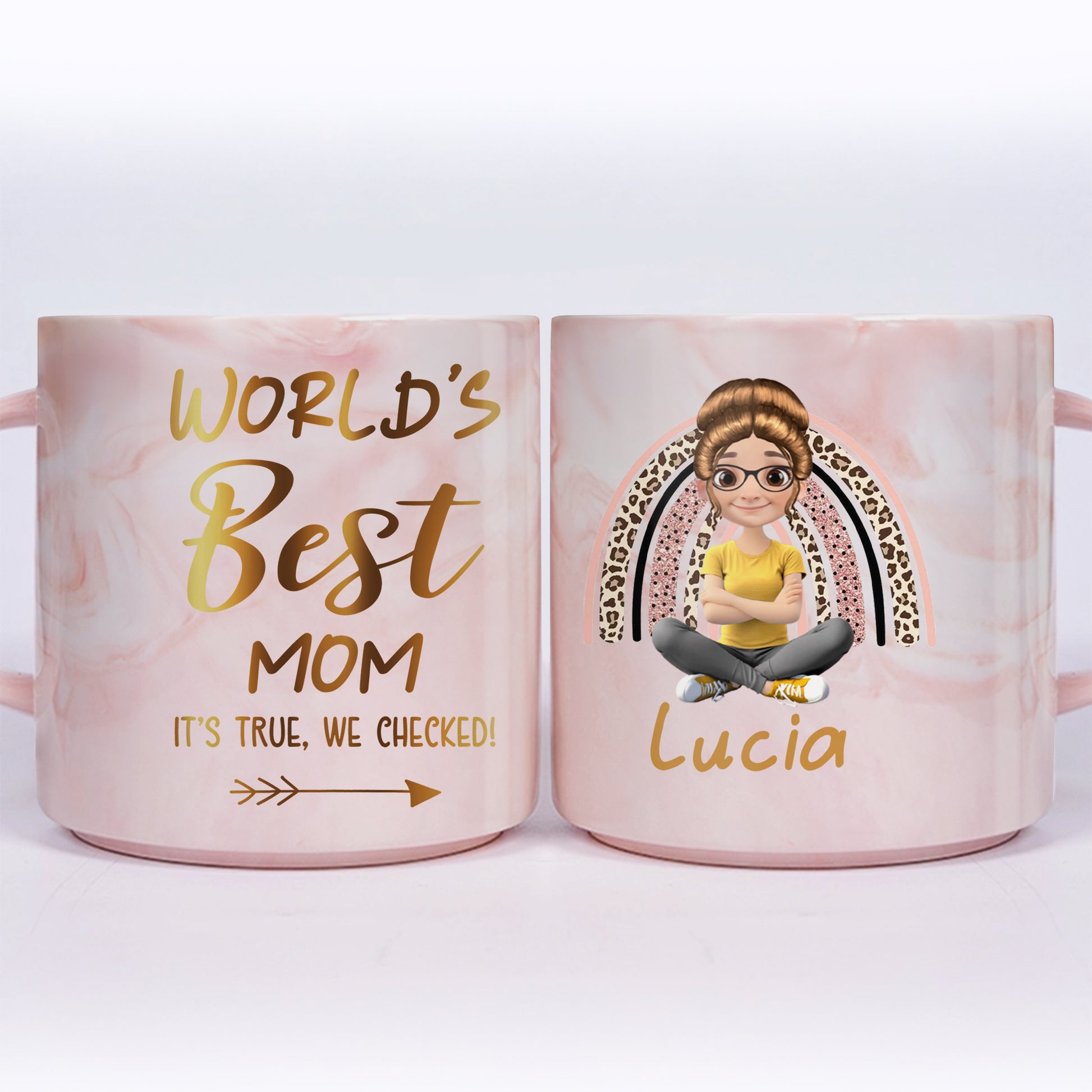 World's Best Mom Marble Mug Featuring a Cartoon Woman