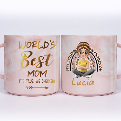 World's Best Mom Marble Mug Featuring a Cartoon Woman