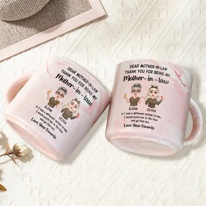 Dear Mother-In-Law Thank You For Being My Cartoon Women - Personalized Custom Pink Marble Mug - MOM046_PMAM