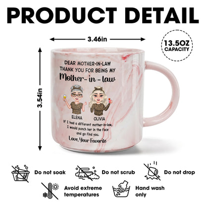 Dear Mother-In-Law Thank You For Being My Cartoon Women - Personalized Custom Pink Marble Mug - MOM046_PMAM