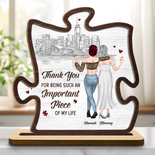 Thank You For Being An Important Piece, Cityscape And Hearts - Personalized Custom 2-Layer Wood Plaque With Flat Base - MOM047_WPLA