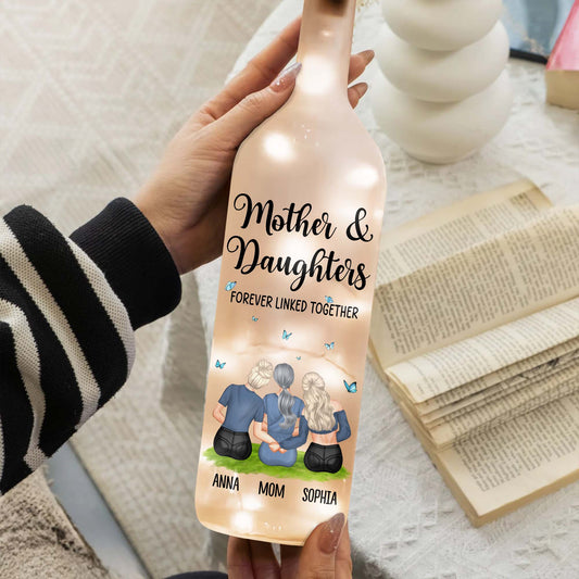 Mother And Daughters Forever Linked Together With Butterflies - Personalized Bottle Lamp - MOM048_BTL