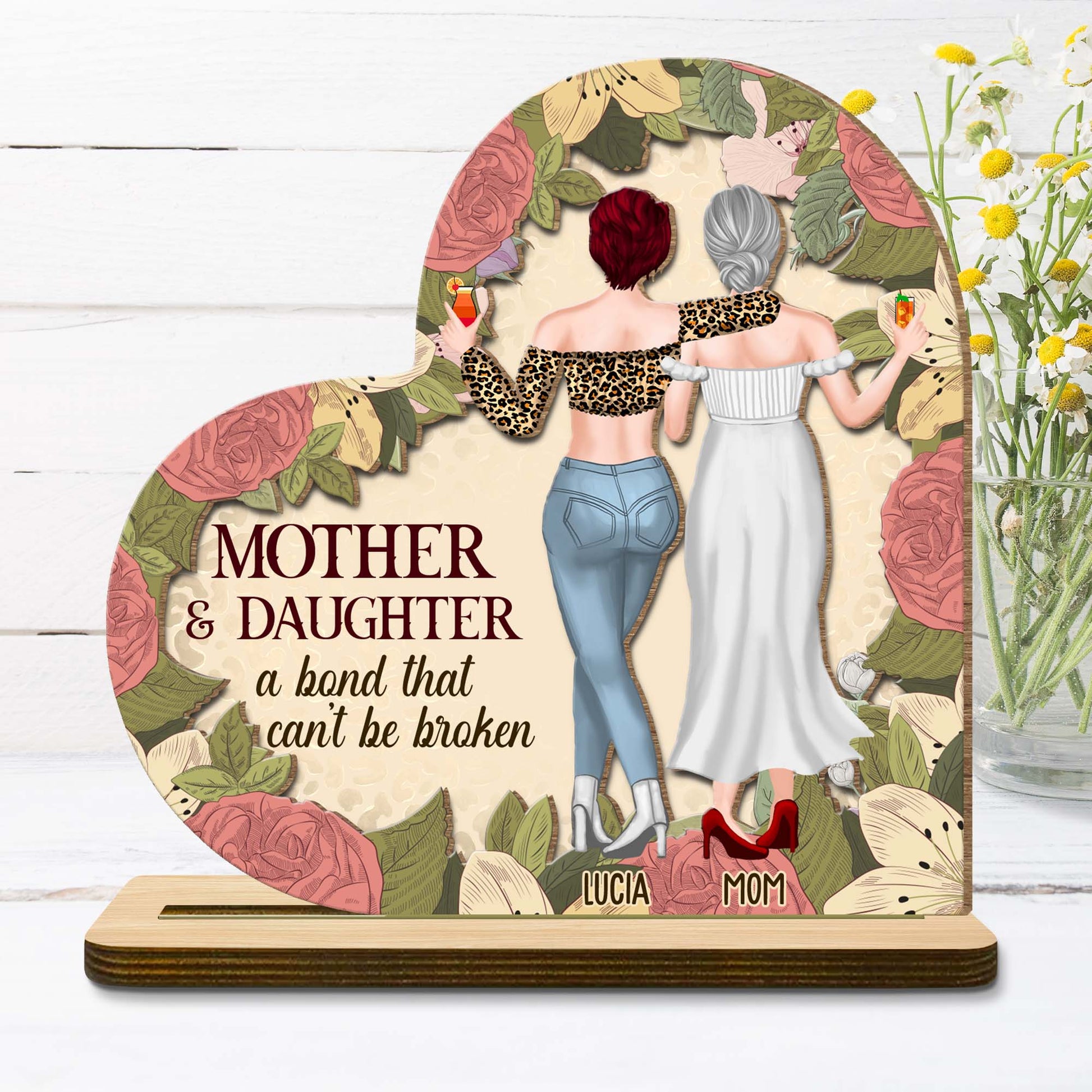 Mother & Daughter Bond With Roses And Wine Glasses