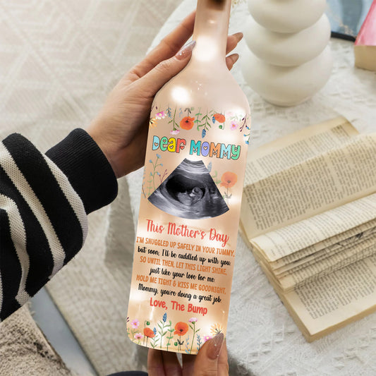 Dear Mommy, Love the Bump Ultrasound and Flowers - Personalized Bottle Lamp - MOM051_BTL