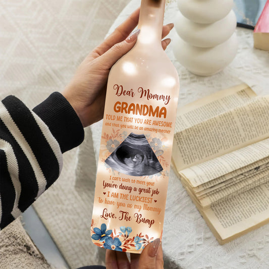 Dear Mommy Grandma, Ultrasound Image And Flowers - Personalized Bottle Lamp - MOM052_BTL