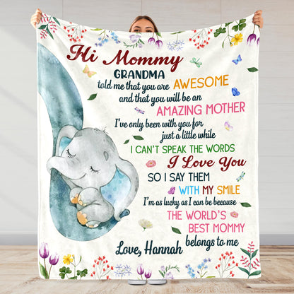 Hi Mommy Grandma, You Are Awesome, Elephant and Flowers Blanket