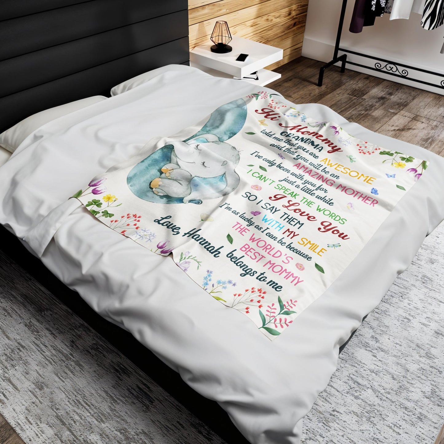 Hi Mommy Grandma, You Are Awesome, Elephant and Flowers Blanket