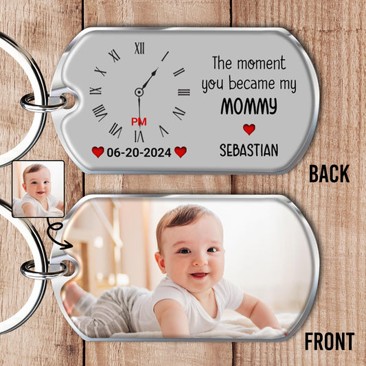 The Moment You Became My Mommy Clock And Heart Design - Personalized Custom Keychain - MOM055_KCH