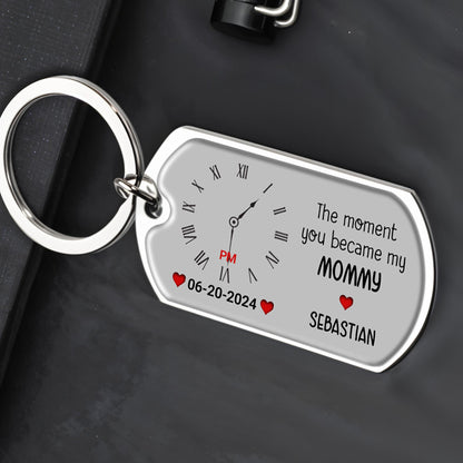 The Moment You Became My Mommy Clock And Heart Design - Personalized Custom Keychain - MOM055_KCH