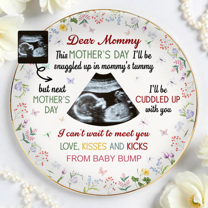 Dear Mommy, Love Kisses And Kicks From Baby Bump - Personalized Custom Jewelry Dish, Ceramic Dish, Round Shape - MOM056_RCRF