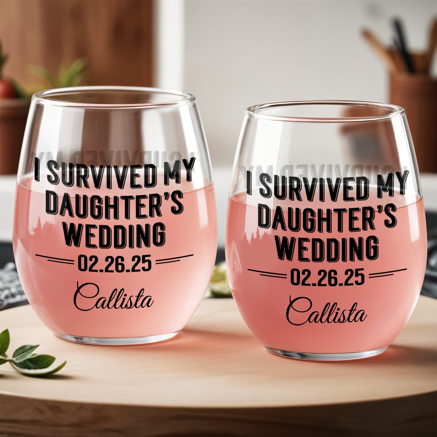 I Survived My Daughter's Wedding Commemorative Glass - Personalized Stemless Wine Glass - MOM057_WIGL