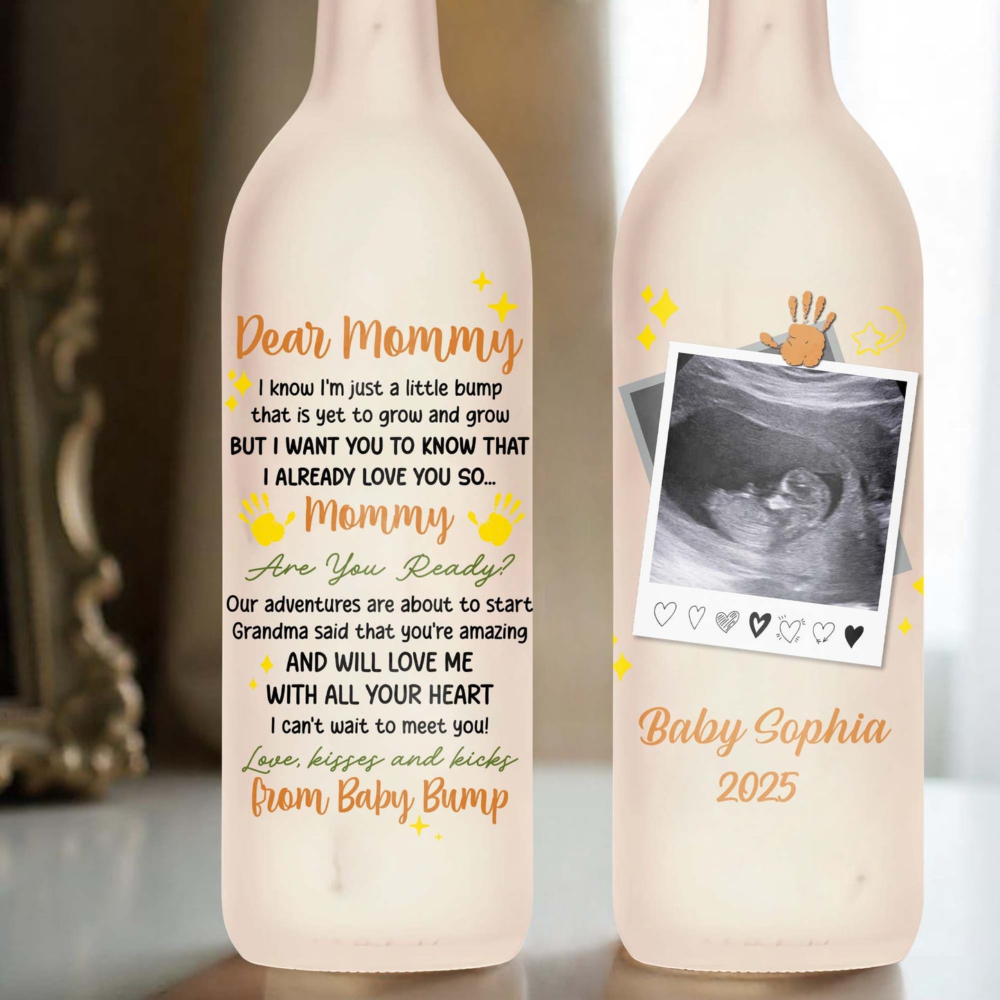 Dear Mommy, I Love You So, Ultrasound Image And Heart Symbols