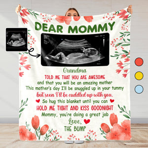 Querida mamá: Flores y ecografía en una manta personalizada - Manta personalizada - MOM063_BLK