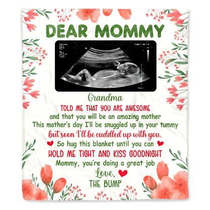 Dear Mommy, Flowers And Ultrasound Image On A Custom Blanket