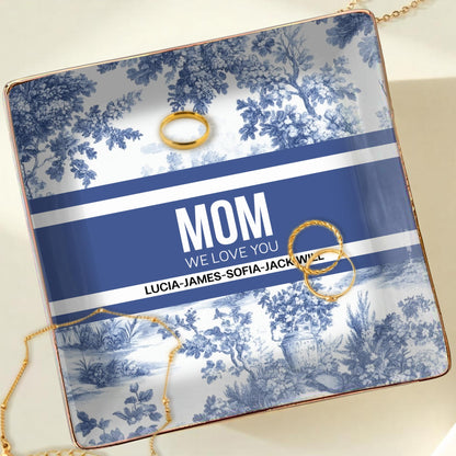 MOM We Love You, Ceramic Dish With Blue Floral Design