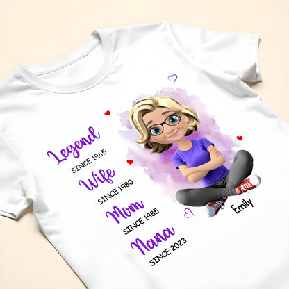 Legend Since 1965, Wife Since 1980, Mom Since 1985, Nana Since 2023, Cartoon Character