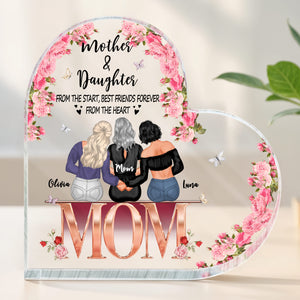 Madre e hija, desde el principio, mejores amigas para siempre, de corazón, flores y mariposas - Placa acrílica personalizada en forma de corazón - MOM076_HAP
