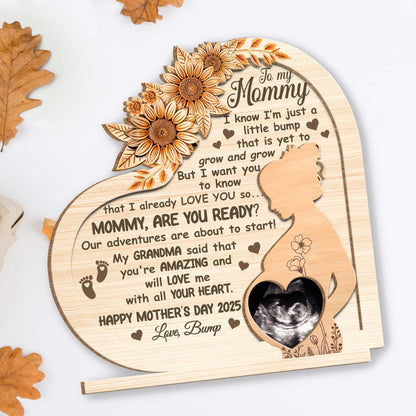 To My Mommy, Mother's Day Custom Wood Plaque, Flowers, Pregnant Woman Profile - Personalized Custom 2-Layer Wood Plaque With Flat Base - MOM080_WPLA