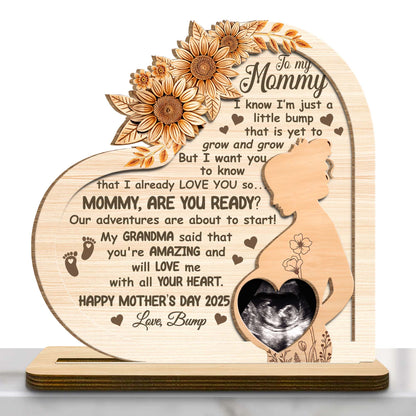 To My Mommy, Mother's Day Custom Wood Plaque, Flowers, Pregnant Woman Profile - Personalized Custom 2-Layer Wood Plaque With Flat Base - MOM080_WPLA