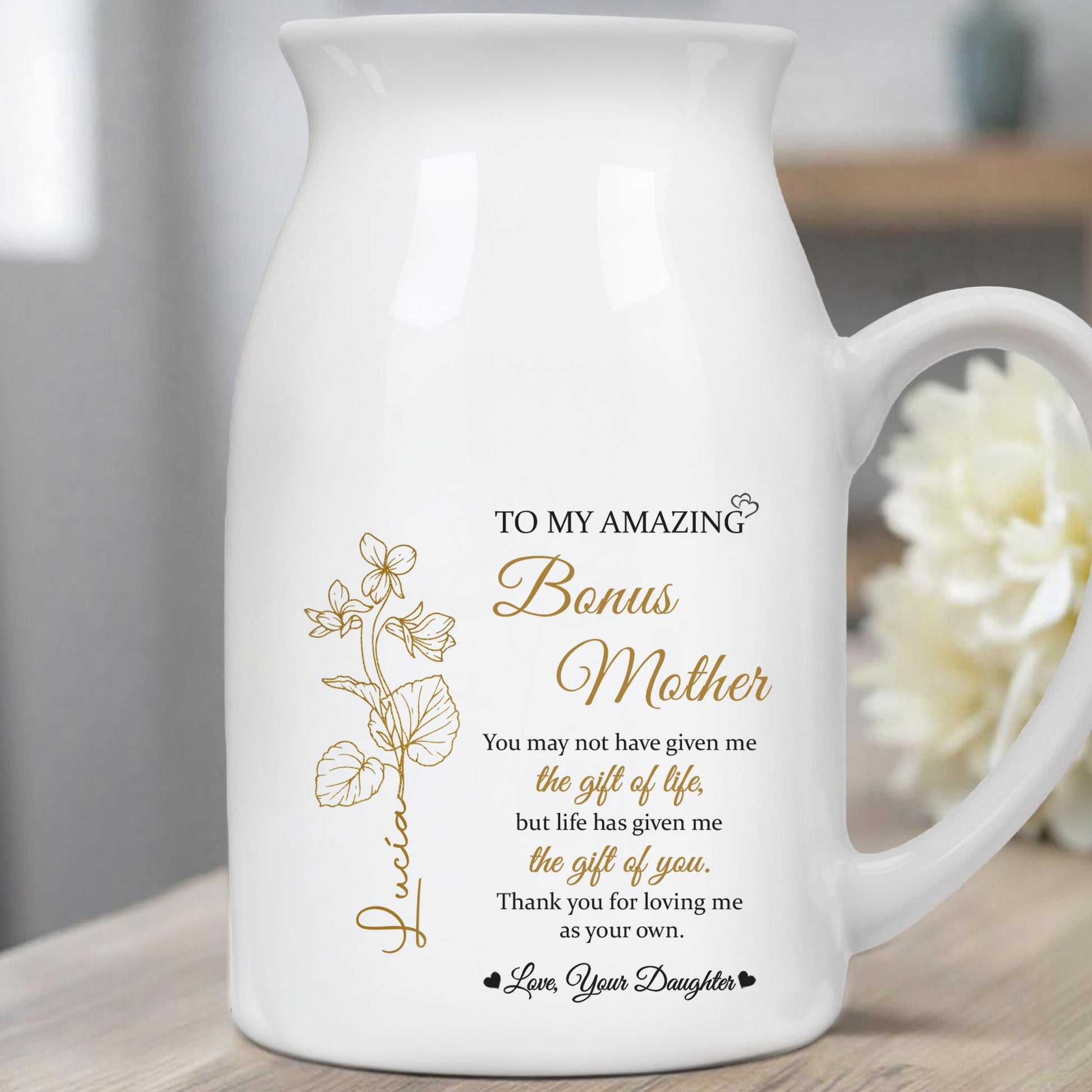 To My Amazing Bonus Mother, Gift of You, Flowers and Sentimental Text