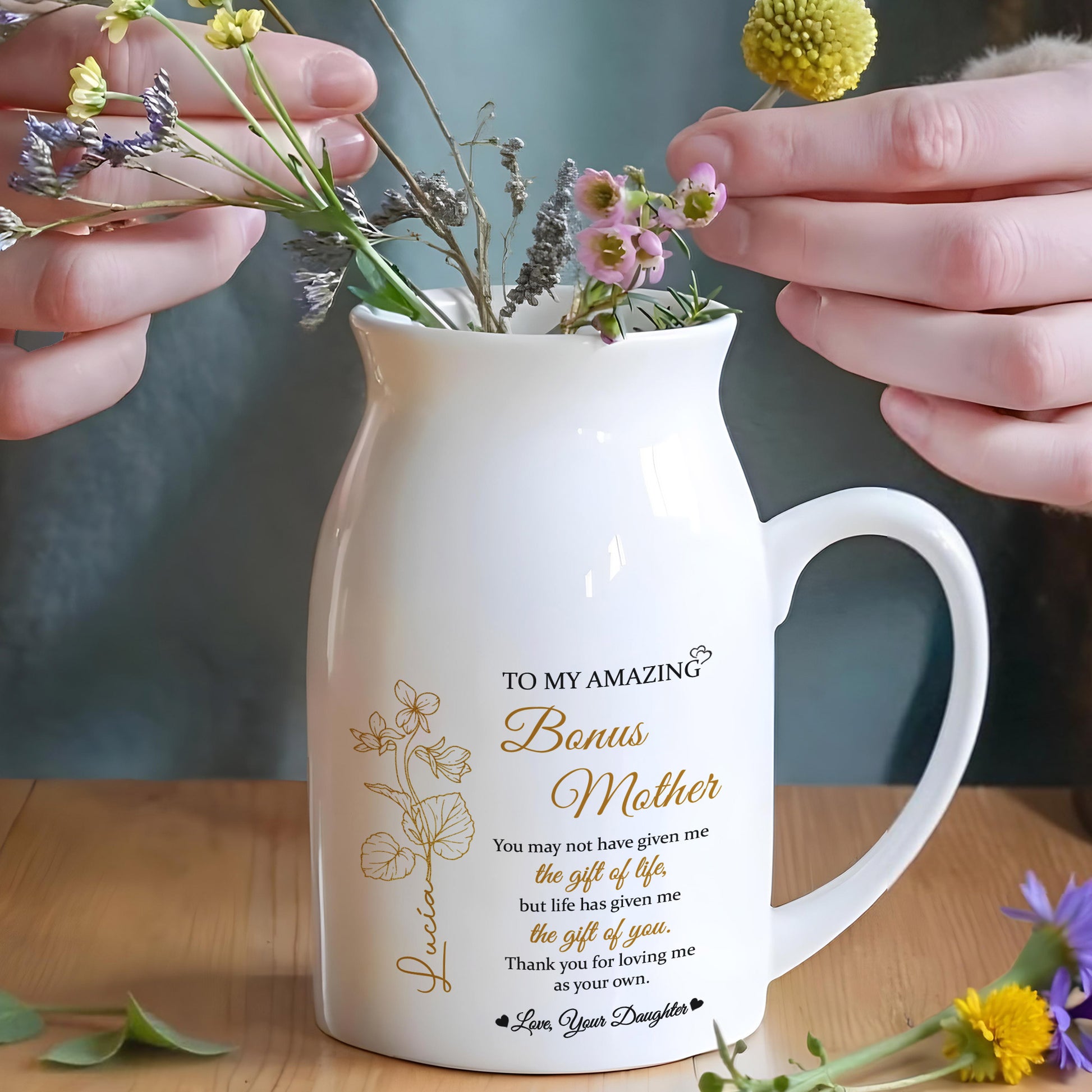 To My Amazing Bonus Mother, Gift of You, Flowers and Sentimental Text