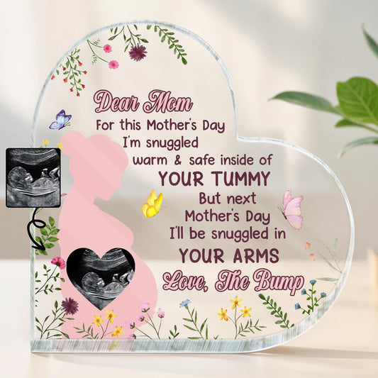 Dear Mom, For This Mother's Day I'm Snuggled Warm & Safe, Silhouette Of Pregnant Woman, Flowers and Ultrasound Image