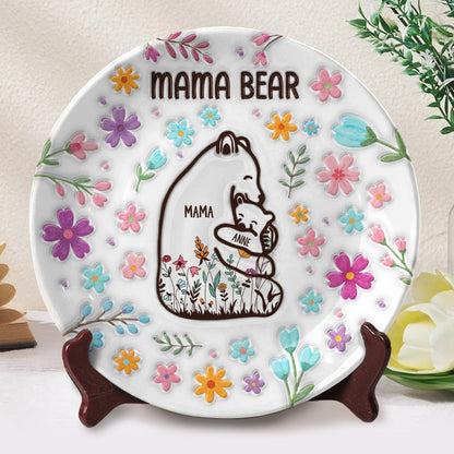 Mama Bear Ceramic Plate With Flowers