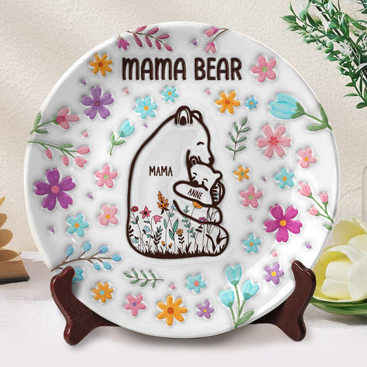 Mama Bear Ceramic Plate With Flowers