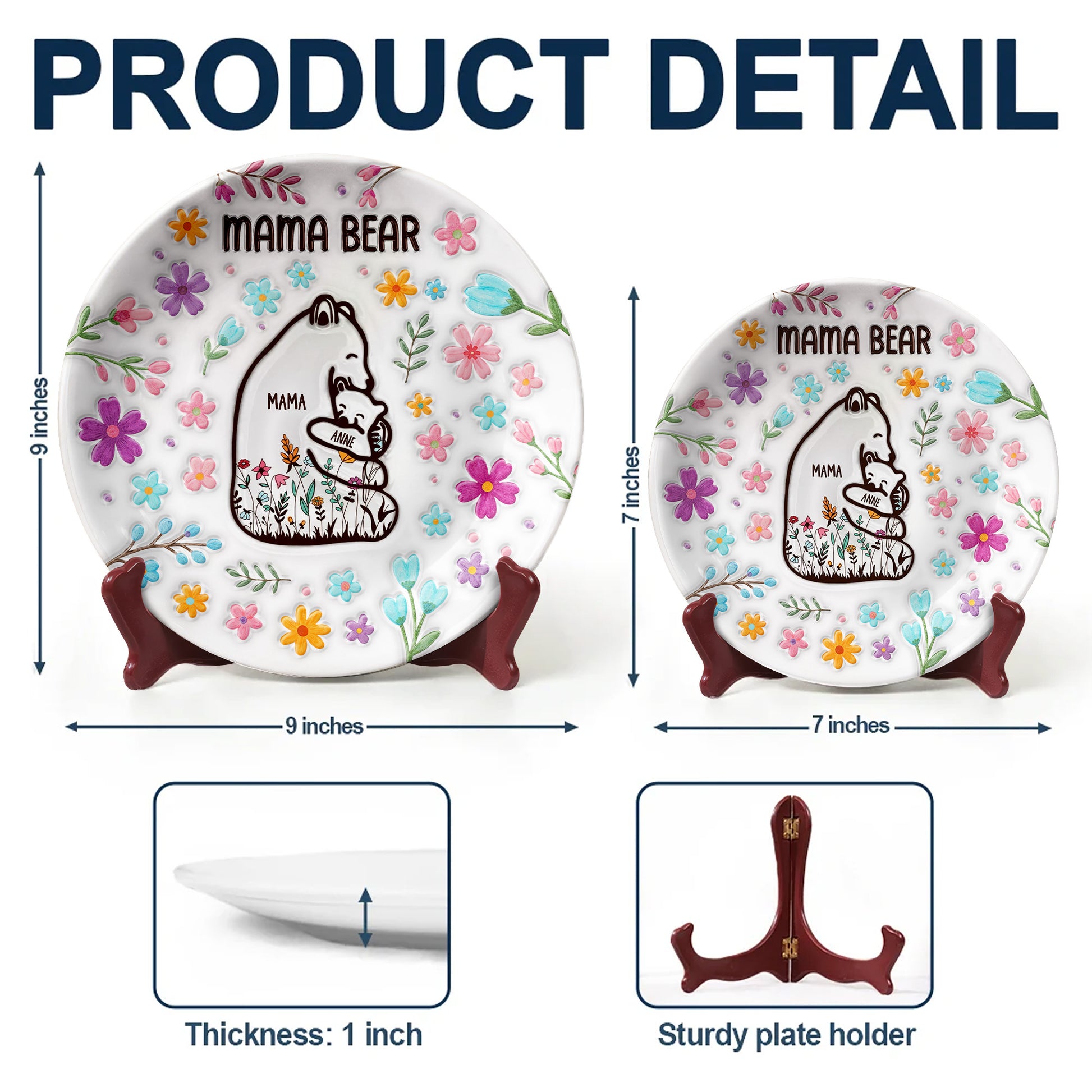 Mama Bear Ceramic Plate With Flowers