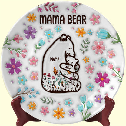 Mama Bear Ceramic Plate With Flowers