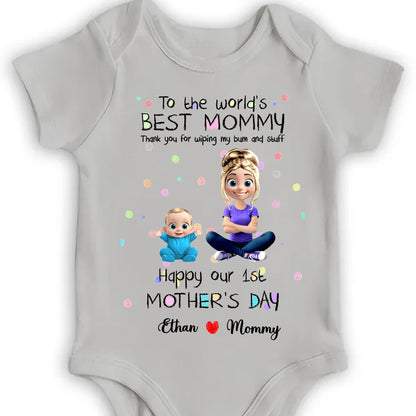 First Mother's Day Gift: Personalized "Thanks for Wiping My Bum" Onesie - To the World's Best Mommy, Thank You For Wiping My Bum and Stuff, Mom and Baby