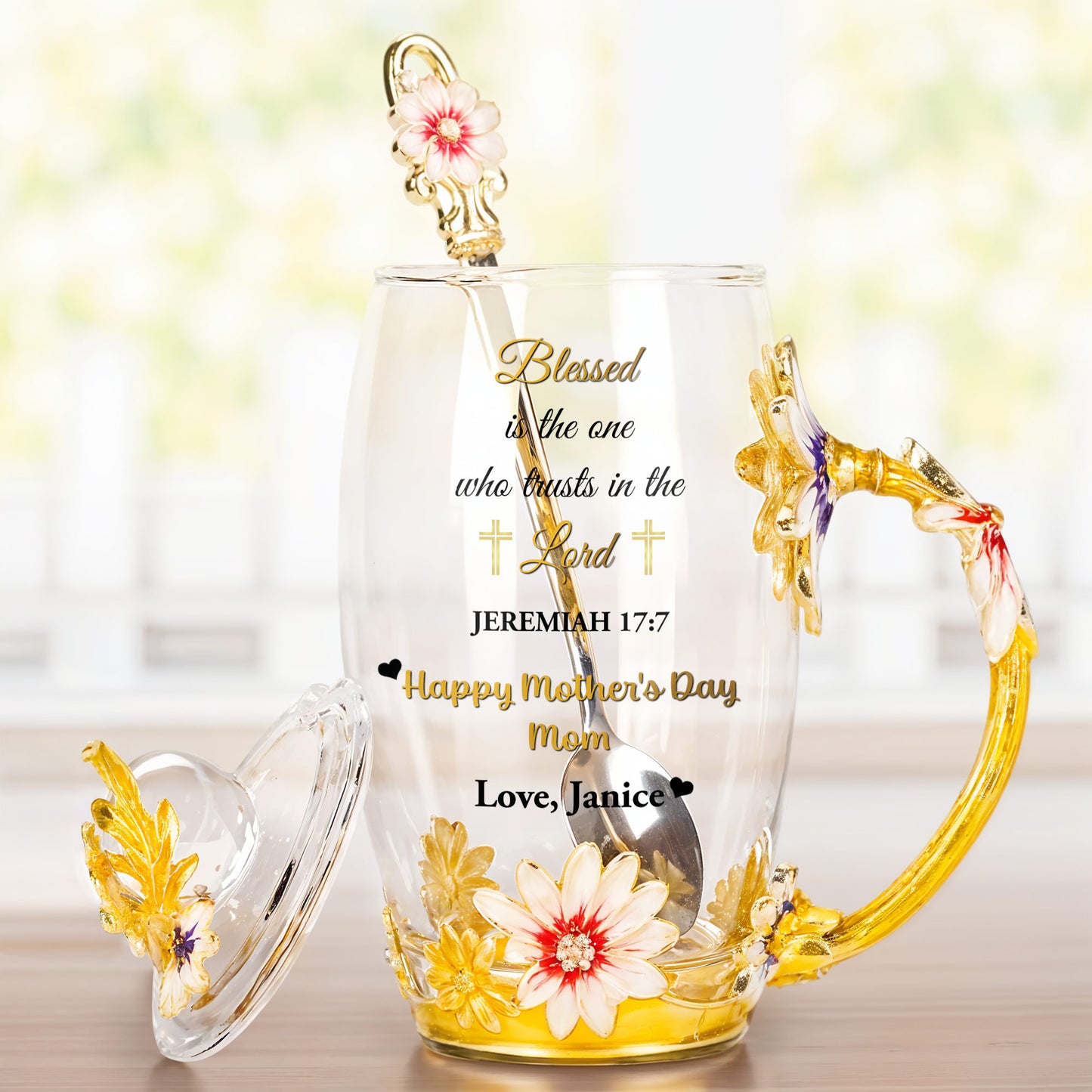 Brighten Your Day With A Customized Touch Of Faith And Floral Elegance, Jesus And Flowers - Personalized Enamel Flower Tea Cup - MOM099_TECU
