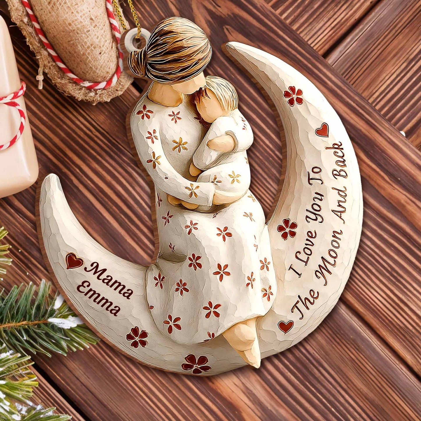 I Love You To The Moon And Back Moon and Flowers Ornament