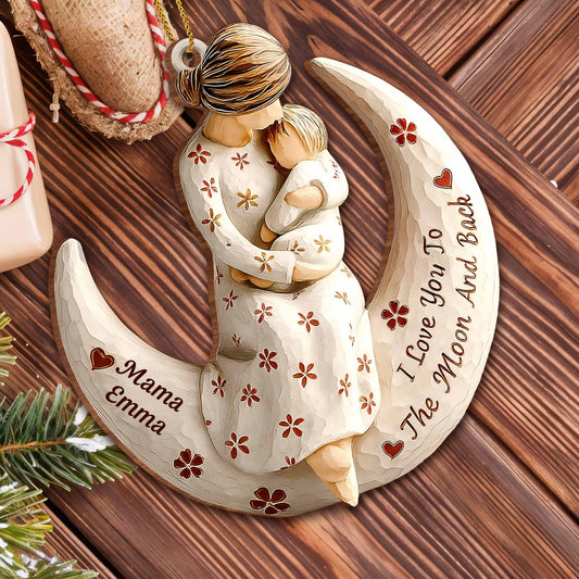 I Love You To The Moon And Back Moon and Flowers Ornament