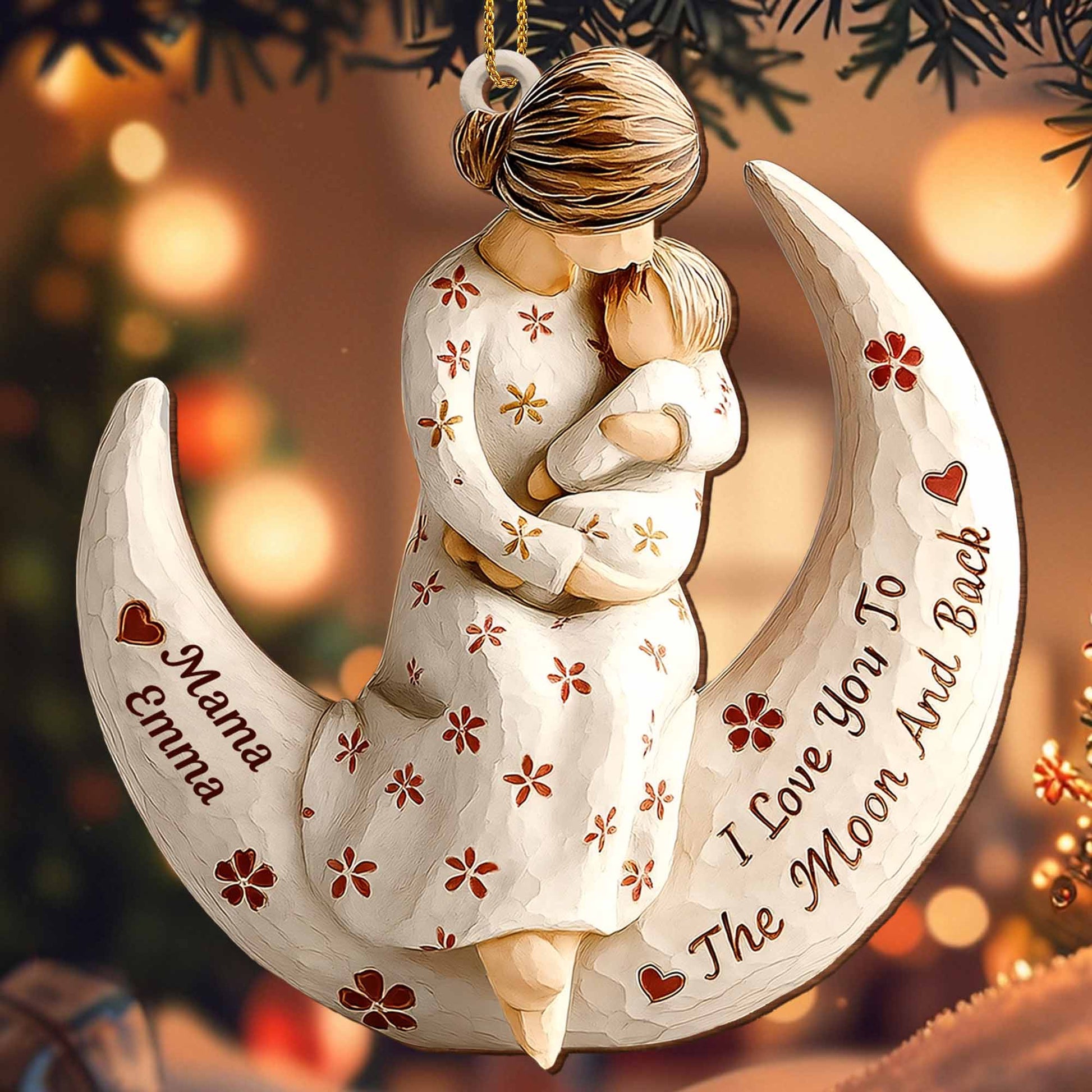 I Love You To The Moon And Back Moon and Flowers Ornament