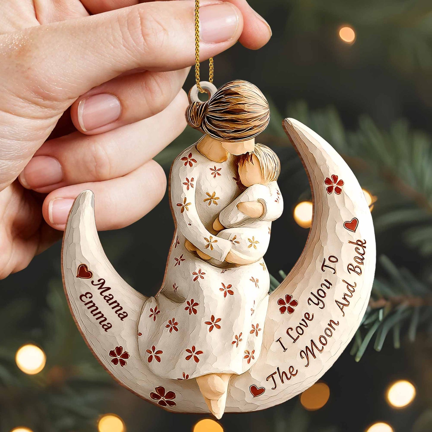 I Love You To The Moon And Back Moon and Flowers Ornament