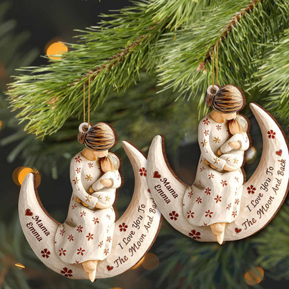 I Love You To The Moon And Back Moon and Flowers Ornament