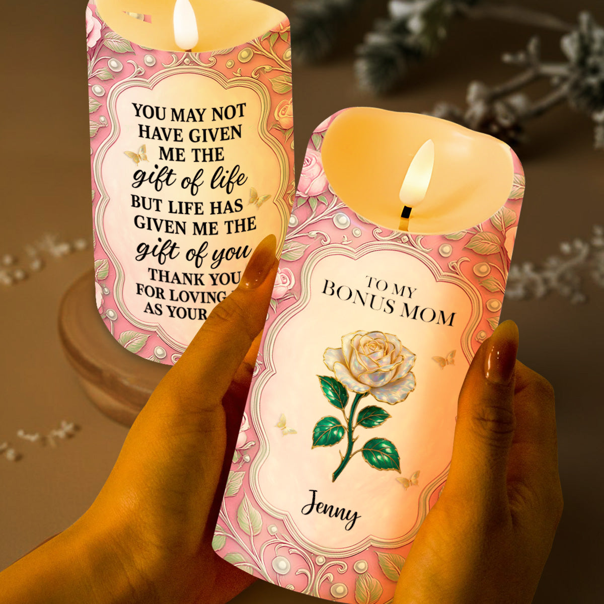 To My Bonus Mom, Thank You For Your Love, Flower And Butterflies Design