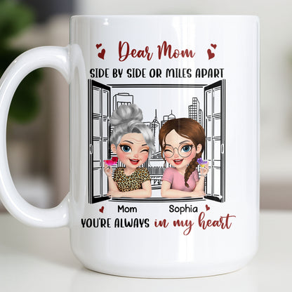 Dear Mom Side By Side Or Miles Apart Cityscape And Hearts Design