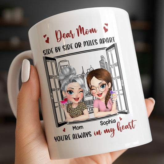 Dear Mom Side By Side Or Miles Apart Cityscape And Hearts Design
