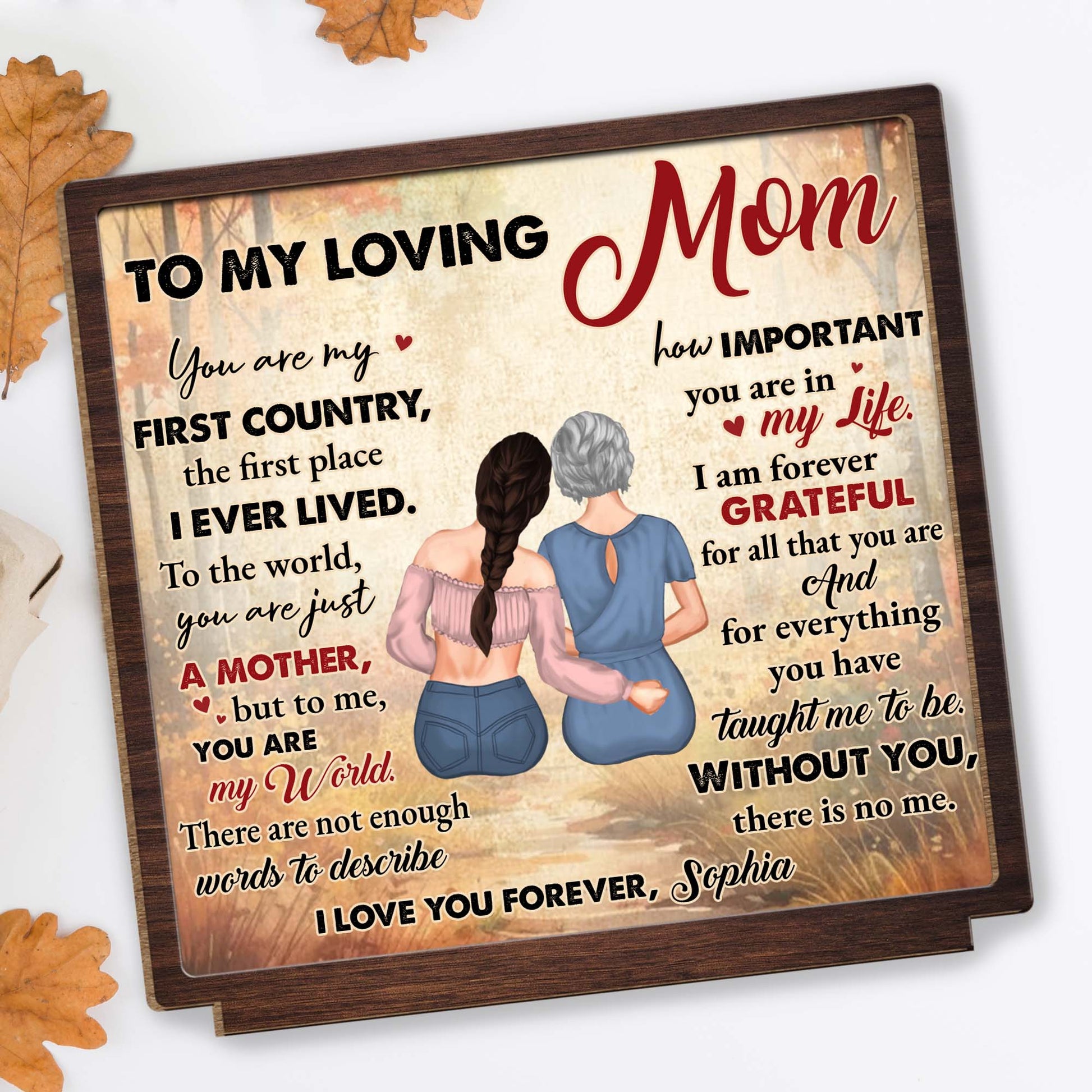 To My Loving Mom, Two Figures Embrace On Book Design