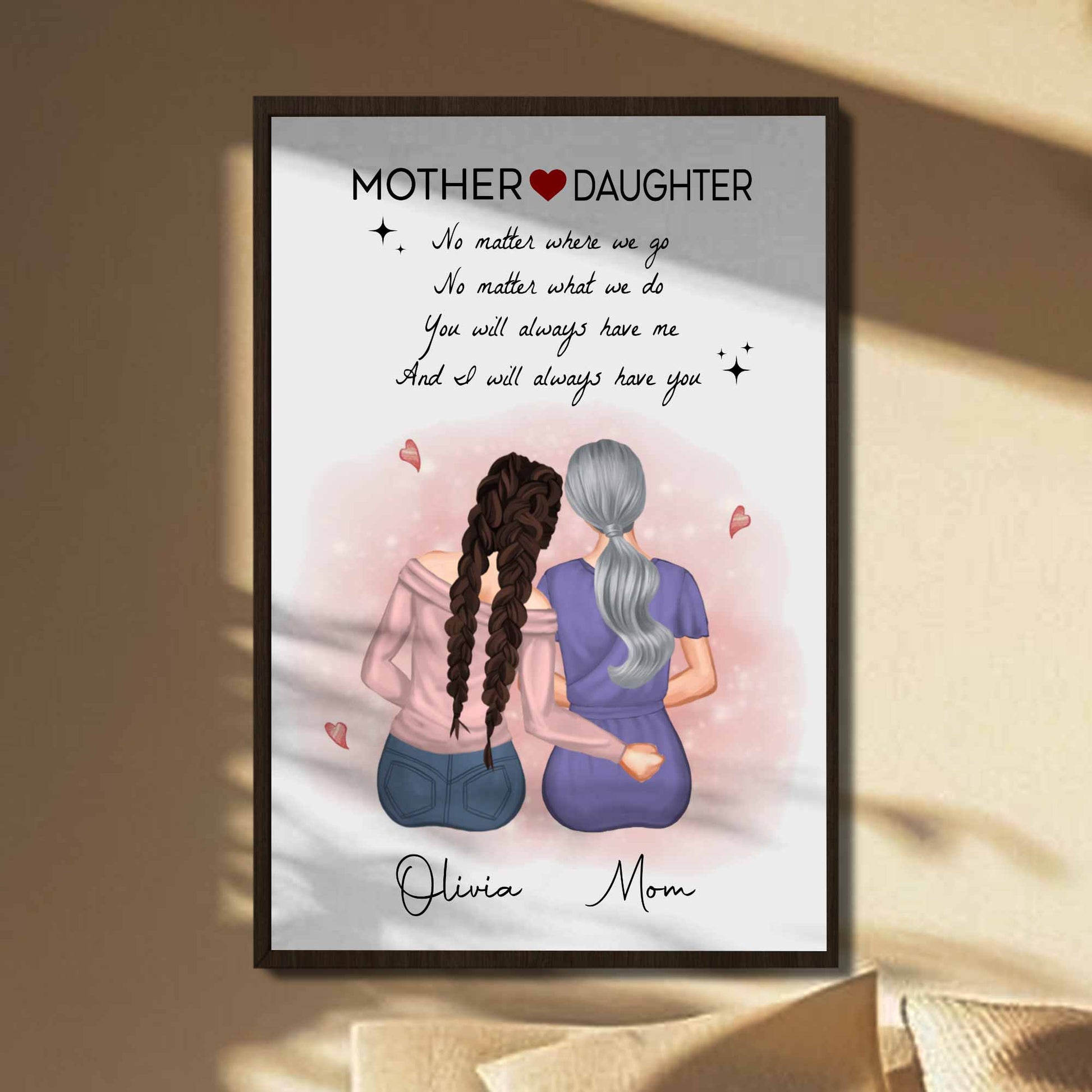 Mother Daughter Bonding With Hearts Poster