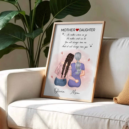 Mother Daughter Bonding With Hearts Poster