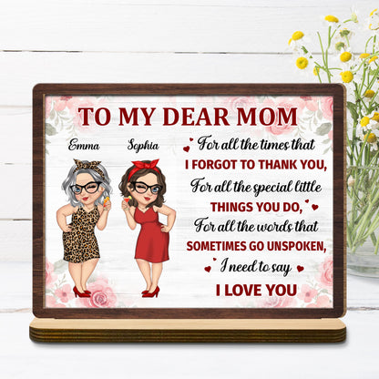 To My Dear Mom, Flowers and Female Characters Plaque