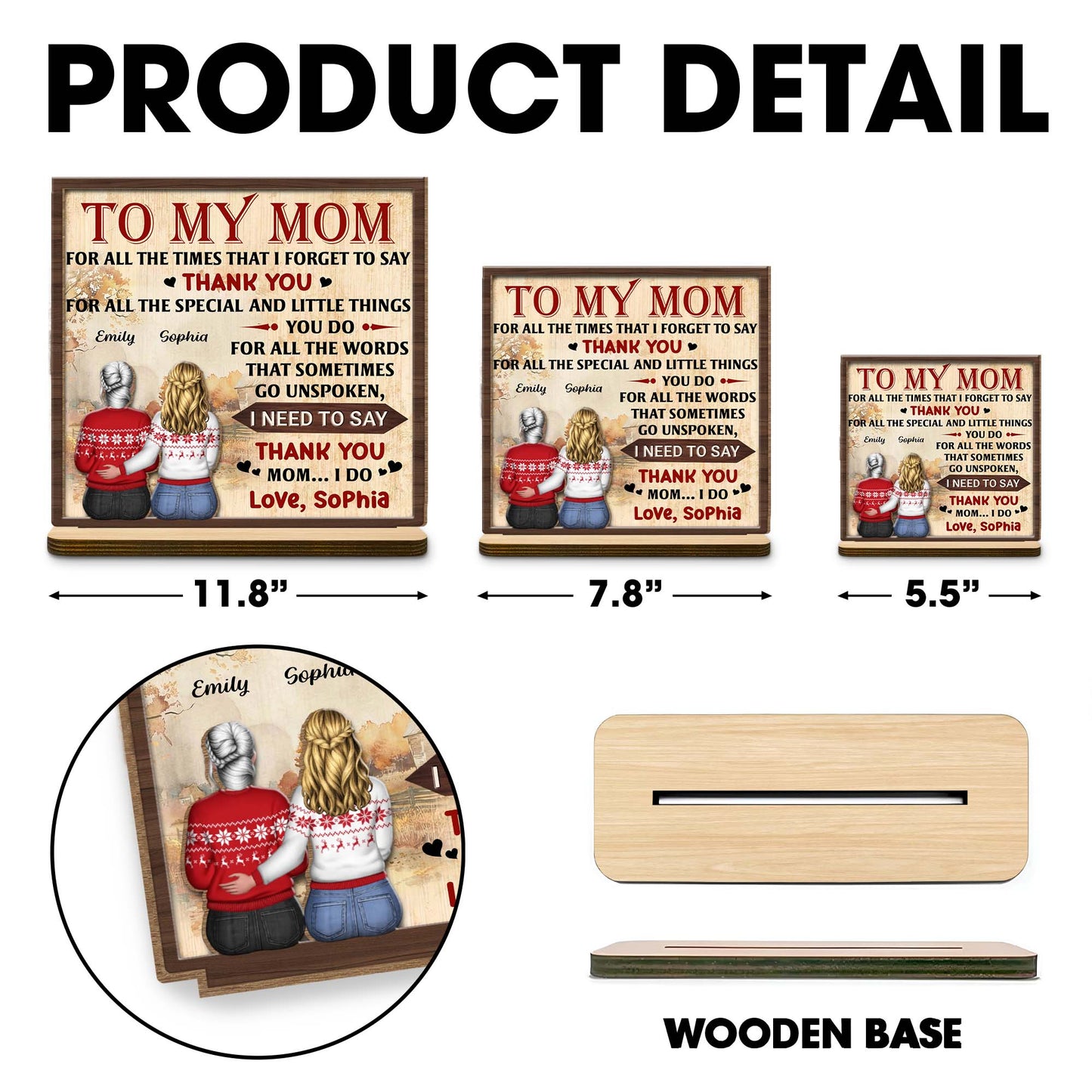 To My Mom For All The Times That I Forget To Say Thank You - Personalized Custom 2-Layer Wood Plaque With Flat Base - MOM140_WPLA