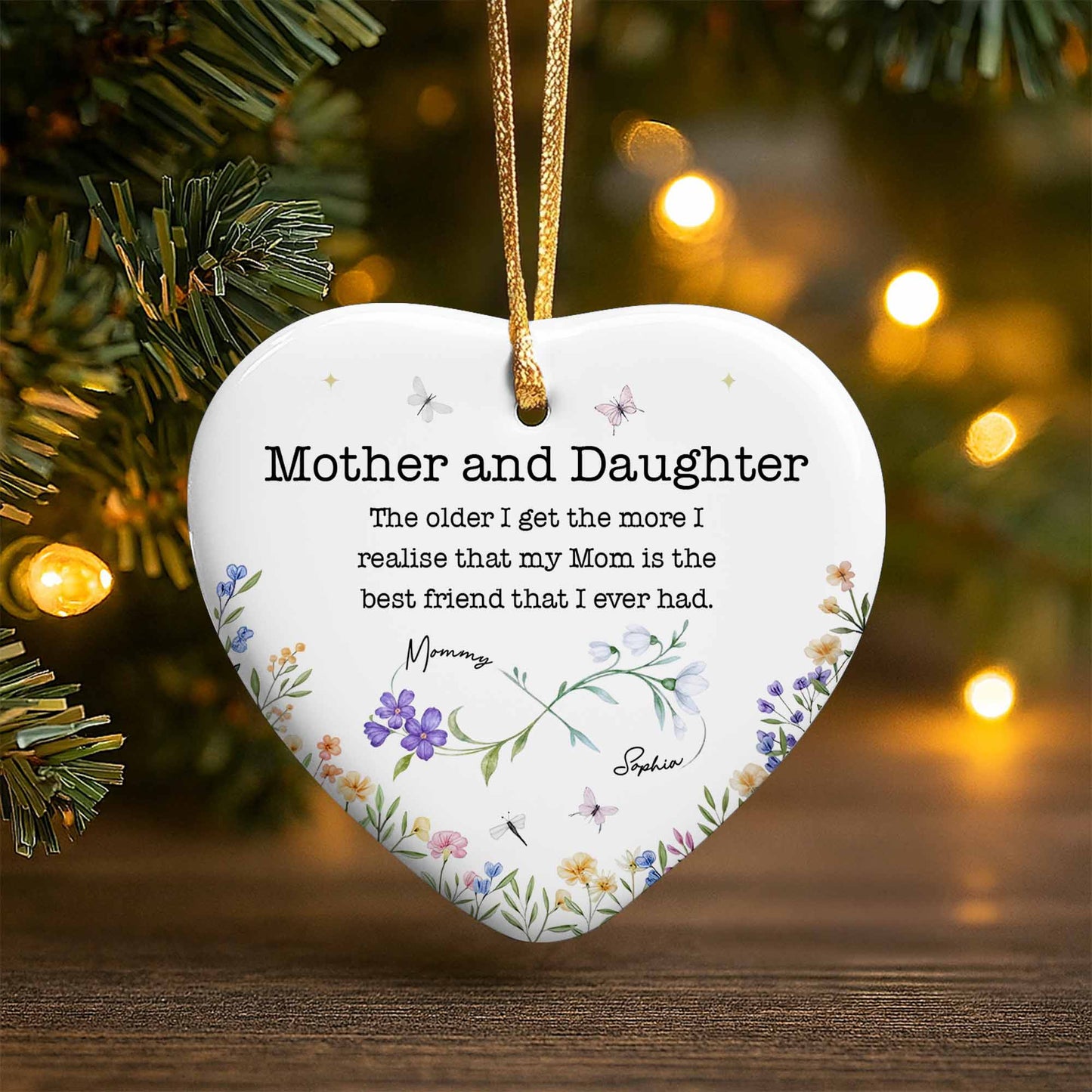 Mother And Daughter, Best Friends Forever With Flowers And Butterflies