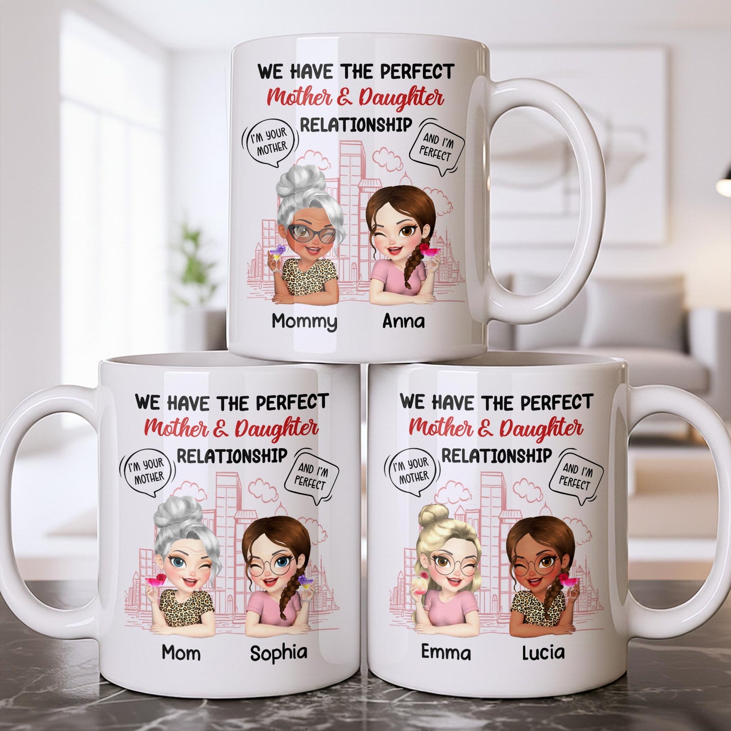 Perfect Mother & Daughter Relationship, Cityscape Design - Personalized Custom Coffee Mug - MOM141_MG