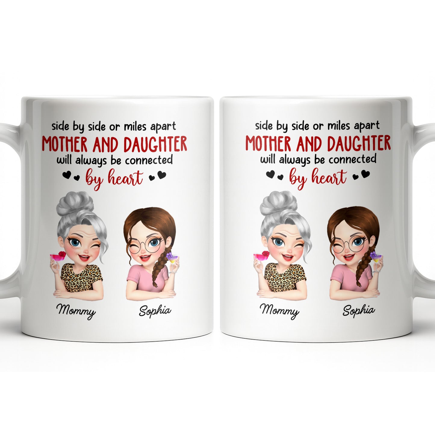 Mother And Daughter Will Always Be Connected By Heart - Personalized Custom Coffee Mug - MOM142_MG