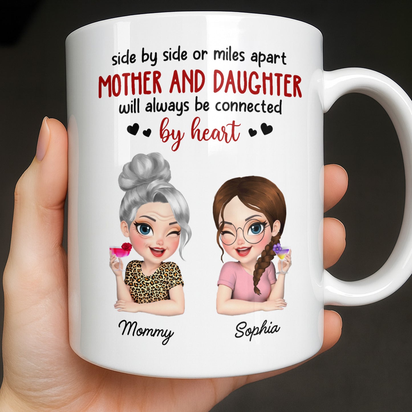 Mother And Daughter Will Always Be Connected By Heart - Personalized Custom Coffee Mug - MOM142_MG